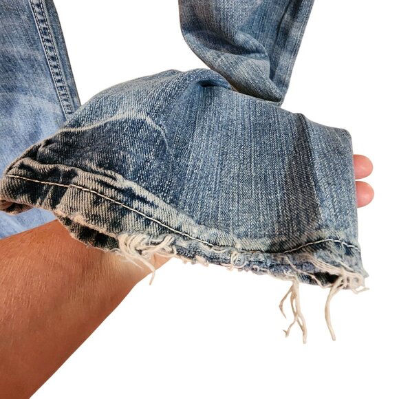 ReClaim Relaxed Bootleg Jeans 31x32 Mens Distressed Blue Denim Cotton Frayed Hem - Picture 3 of 5